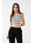 Kadın Füme Renk Mini Boy Çizgili Triko Body Crop 1
