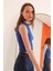 Kadın Saks Renk Kaşkorse Kumaş Geniş Bisiklet Yaka Crop Kolsuz Bluz 5