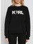 Bisiklet Yaka Baskılı Siyah Kadın Sweatshirt 230W1804 1