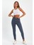 Gri Yüksek Bel Dar Paça Skinny Power Likralı Kot Pantalon Trefjeans-1-Gri 3