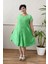 Düğme Detay Yıkamalı Büyük Beden Elbise Yeşil 2