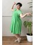 Düğme Detay Yıkamalı Büyük Beden Elbise Yeşil 5