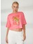 Bisiklet Yaka Baskılı Pembe Kadın T-Shirt W-ROTA 3
