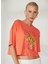Bisiklet Yaka Baskılı Turuncu Kadın T-Shirt W-ROTA 3