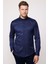 Slim Fit Likralı Düz Pamuk Saten Erkek Lacivert Gömlek 2
