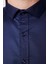 Slim Fit Likralı Düz Pamuk Saten Erkek Lacivert Gömlek 4