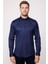 Slim Fit Likralı Düz Pamuk Saten Erkek Lacivert Gömlek 5
