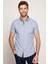 Slim Fit Kısa Kol Düğmeli Yaka Poplin Oxford Erkek Gri Gömlek 1