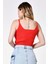 Ince Askılı Triko Crop Bluz - Mercan Mercan - Standart 4