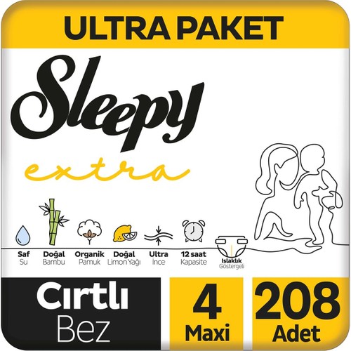 Sleepy Extra Günlük Aktivite Ultra Paket Bebek Bezi 4 Numara Maxi 208 Adet