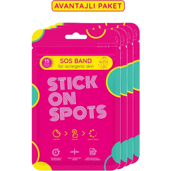 Stick On Spots Sos Band - 15 Adet Sivilce - Akne Patch X4 Sos Bant