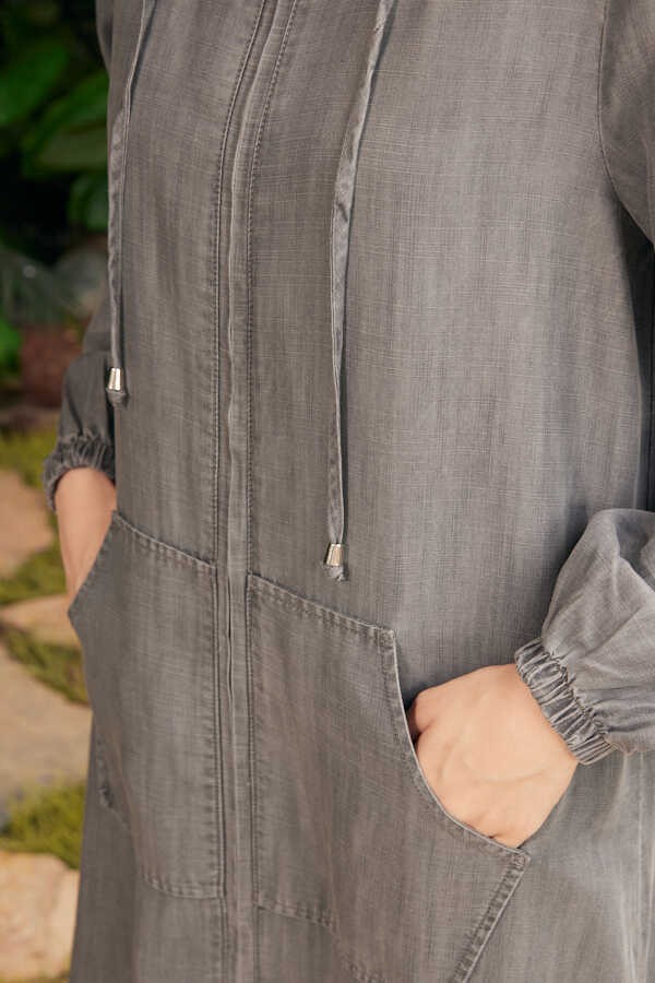 Neways 6475 Kapşonlu Tunik Gri %100 Tensel Kadın Ürün Deseni ile Şık ve Rahat görsel 5