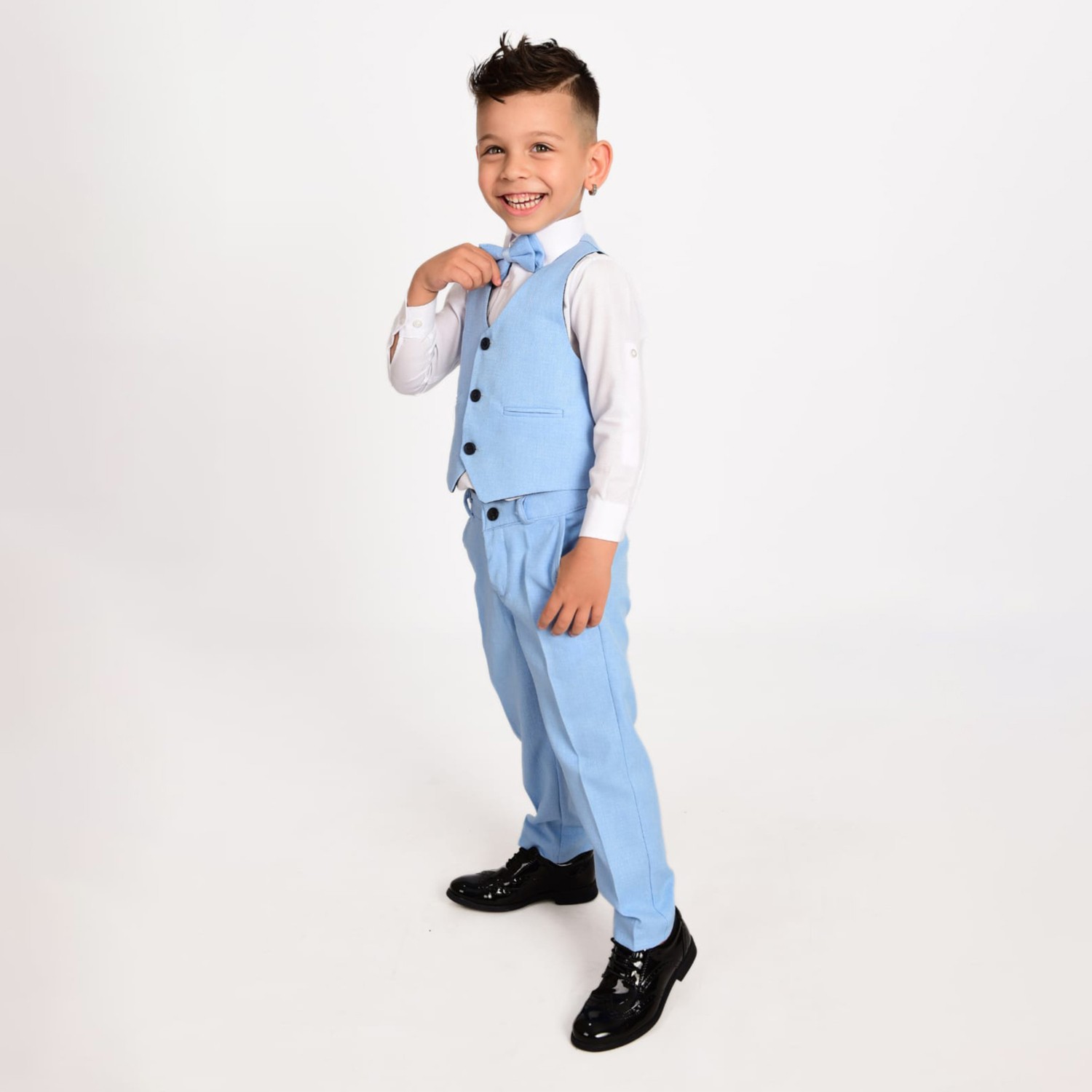 Merdia Kids Erkek Çocuk Takım Elbise 3 Düğmeli Yelekli Papyonlu Smokin görsel 2