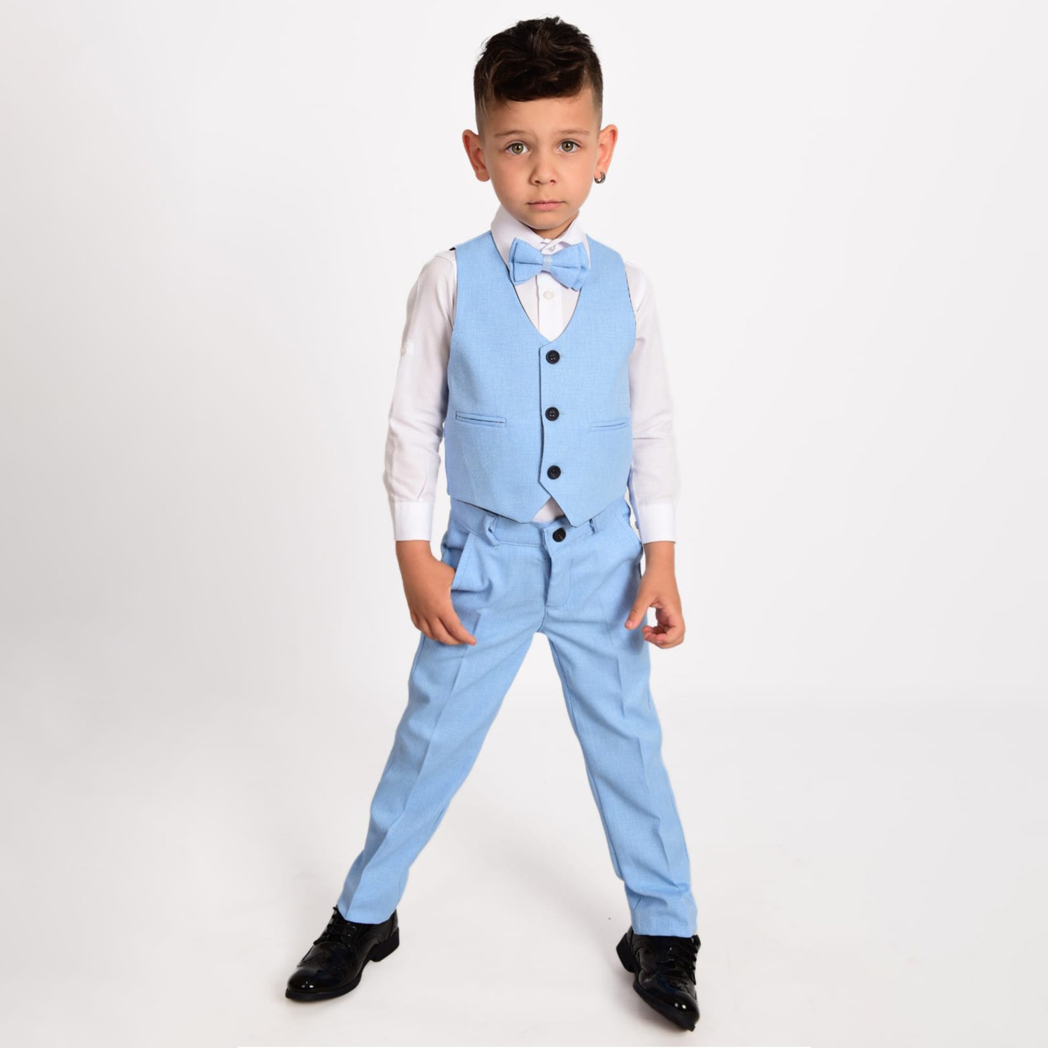 Merdia Kids Erkek Çocuk Takım Elbise 3 Düğmeli Yelekli Papyonlu Smokin görsel 3