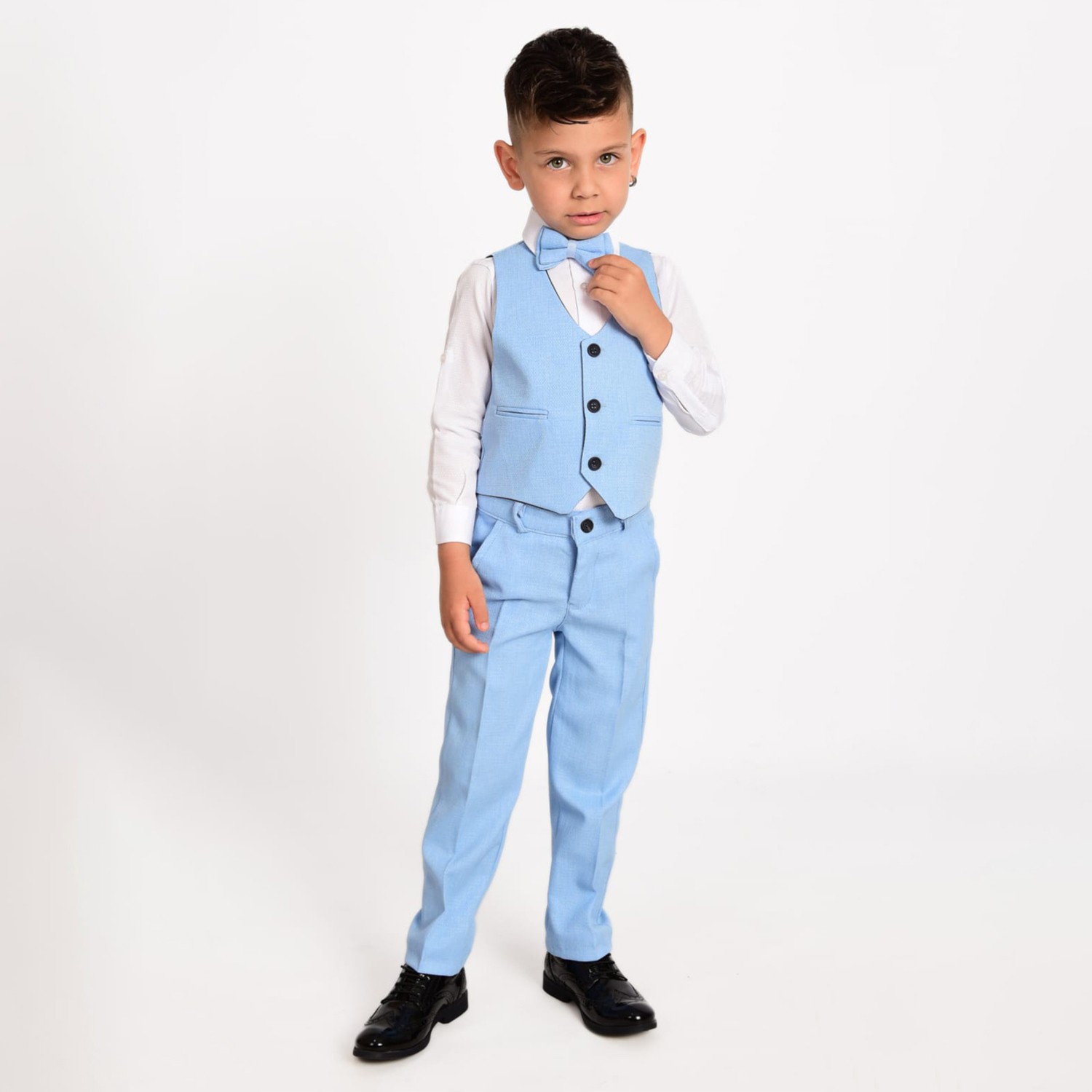 Merdia Kids Erkek Çocuk Takım Elbise 3 Düğmeli Yelekli Papyonlu Smokin görsel 4