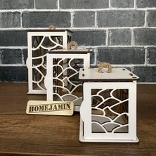Home Jamin 3'lü Mini Ahşap Dekoratif Süs Fener Seti Asimetrik Motif