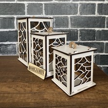 Home Jamin 3'lü Mini Ahşap Dekoratif Süs Fener Seti Asimetrik Motif
