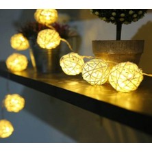 Bonibbo Rattan LED Top Işık Doğal Kaliteli  2 Metre 10 Adet Örgü Işık Topu-Şeffaf Kablolu Pilli Gün Işığı