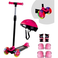 Saze Kalite Fırsat Pembe 3 Teker Işıklı Twist Scooter + Kask Dızlık Dırseklık Koruyucu