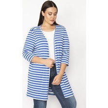 Şans Kadın Kemik Pamuklu Kumaş Çizgili Hırka 65N29664