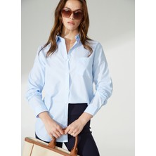 Marie Marot Normal Klasik Yaka Düz Açık Mavi Kadın Gömlek Anne
