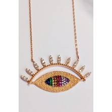 925 Ayar Gümüş Zirkon Taşlı Nazar Göz  Gold Kadın Trend Kolye 61 Sevgililer Günü Hediye