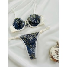 DBolla Lingerie Beyaz Mavi Işlemeli Bra Set