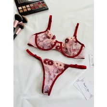 DBolla Lingerie Kırmızı Çiçek Işlemeli Sütyen Takım