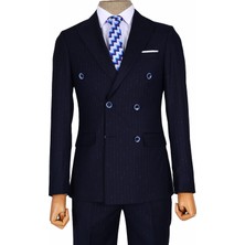 Cengiz İnler Noktalı Çizgili Kruvaze Slim Fit Erkek Takım Elbise