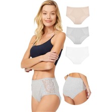 Cottonhill Dantel Detaylı Klasik Pamuklu Bato Külot 3'lü Paket - 3