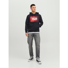 Jack & Jones Yazı Baskılı Içi Şardonlu Kapüşonlu Erkek Sweatshirt 12233599