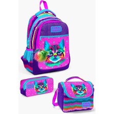 Coral High  Mor Pembe Kedi Desenli 3’lü Okul Çanta Seti SET0123477