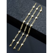 Buka Jewellery 925 Ayar Gümüş Altın Rengi Zirkon Taşlı Ataş Bileklik