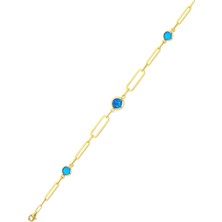 Buka Jewellery 925 Ayar Gümüş Altın Rengi Opal Taşlı Ataş Bileklik