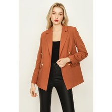 Select Moda Kadın Gold Düğmeli Blazer Ceket
