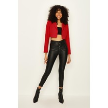 Select Moda Kadın Tek Düğme Kapamalı Crop Blazer Ceket