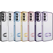 Case 4U Samsung Galaxy M14 Kılıf Kamera Lens Korumalı Şeffaf Renkli Logo Gösteren Parlak Omega Kapak Derin Mor