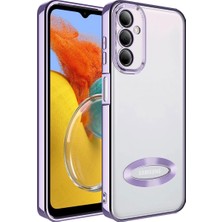 Case 4U Samsung Galaxy M14 Kılıf Kamera Lens Korumalı Şeffaf Renkli Logo Gösteren Parlak Omega Kapak Lila