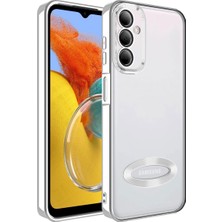 Case 4U Samsung Galaxy M14 Kılıf Kamera Lens Korumalı Şeffaf Renkli Logo Gösteren Parlak Omega Kapak Gümüş