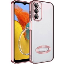 Case 4U Samsung Galaxy M14 Kılıf Kamera Lens Korumalı Şeffaf Renkli Logo Gösteren Parlak Omega Kapak Rose Gold