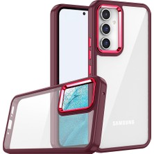 Case 4U Samsung Galaxy A24 Kılıf Kamera Çıkıntılı Arkası Kristal Şeffaf Hassas Tuşlu Renkli Kenarlı Flora Kapak Kırmızı