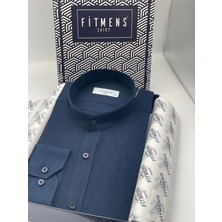 Fitmens Hakim Yaka Slim Fit Keten Erkek Gömlek - Lacivert