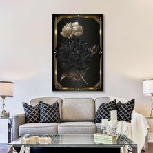 SML Tablo Beyaz Gül Altın Çerçeve Dekoratif Lüks Kanvas Tablo