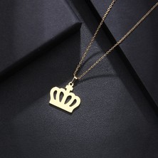 Gümüşcüm Kral Kraliçe Tacı Altın Kaplama Gümüş Kolye