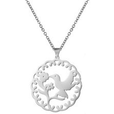 Gümüşcüm Kuş ve Çiçek Desenli Gümüş Kolye