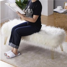 Zem Şila Bench Beyaz Peluş - Gold Ayaklı