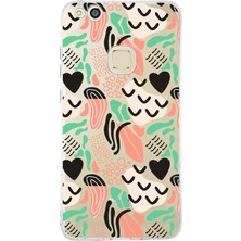 Printify Huawei P10 Lite ile Uyumlu 1mm Kapak Memphis Desen Tasarımlı Şeffaf Silikon Kılıf