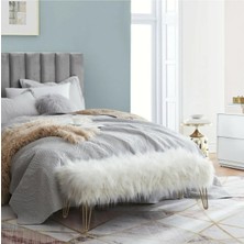 Zem Şila Bench Beyaz Peluş - Gold Ayaklı