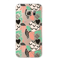 Printify Samsung Galaxy S6 Edge ile Uyumlu 1mm Kapak Memphis Desen Tasarımlı Şeffaf Silikon Kılıf