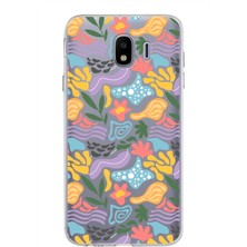 Printify Samsung Galaxy J4 ile Uyumlu 1mm Kapak Memphis Desen Tasarımlı Şeffaf Silikon Kılıf